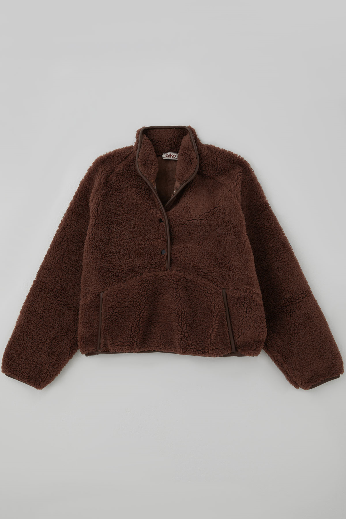Orko Kız Çocuk Peluş Sweatshirt Önü Yarım Çıtçıt Pat Kanguru Cepli Kahverengi (10-16 Yaş)