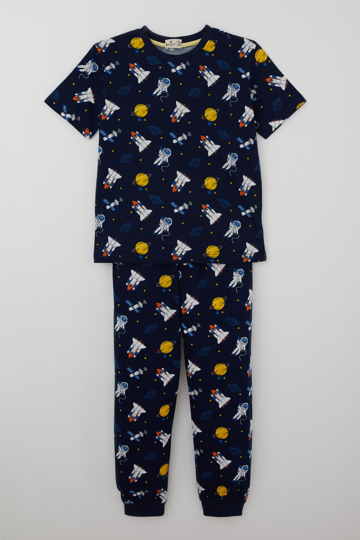 Paty Kıds Erkek Çocuk Pijama Takımı Kısa Kollu Uzay Temalı Astronot Desenli Lacivert (8-12 Yaş)