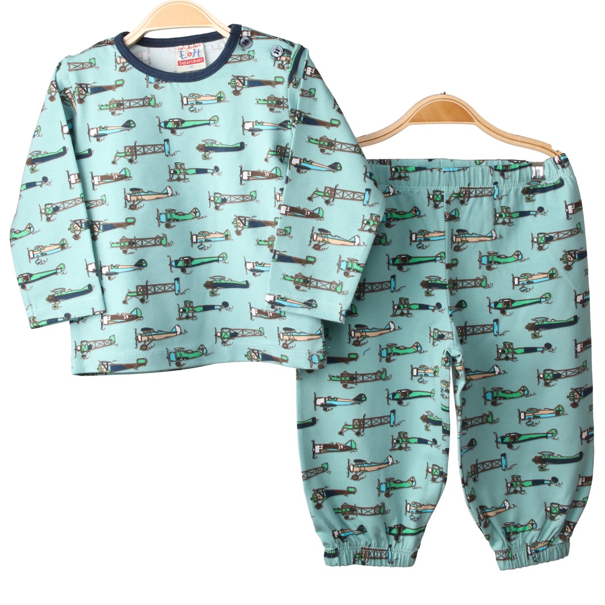Erkek Bebek Pijama Takımı Uçaklı Yeşil-Mavi (1-4 Yaş)