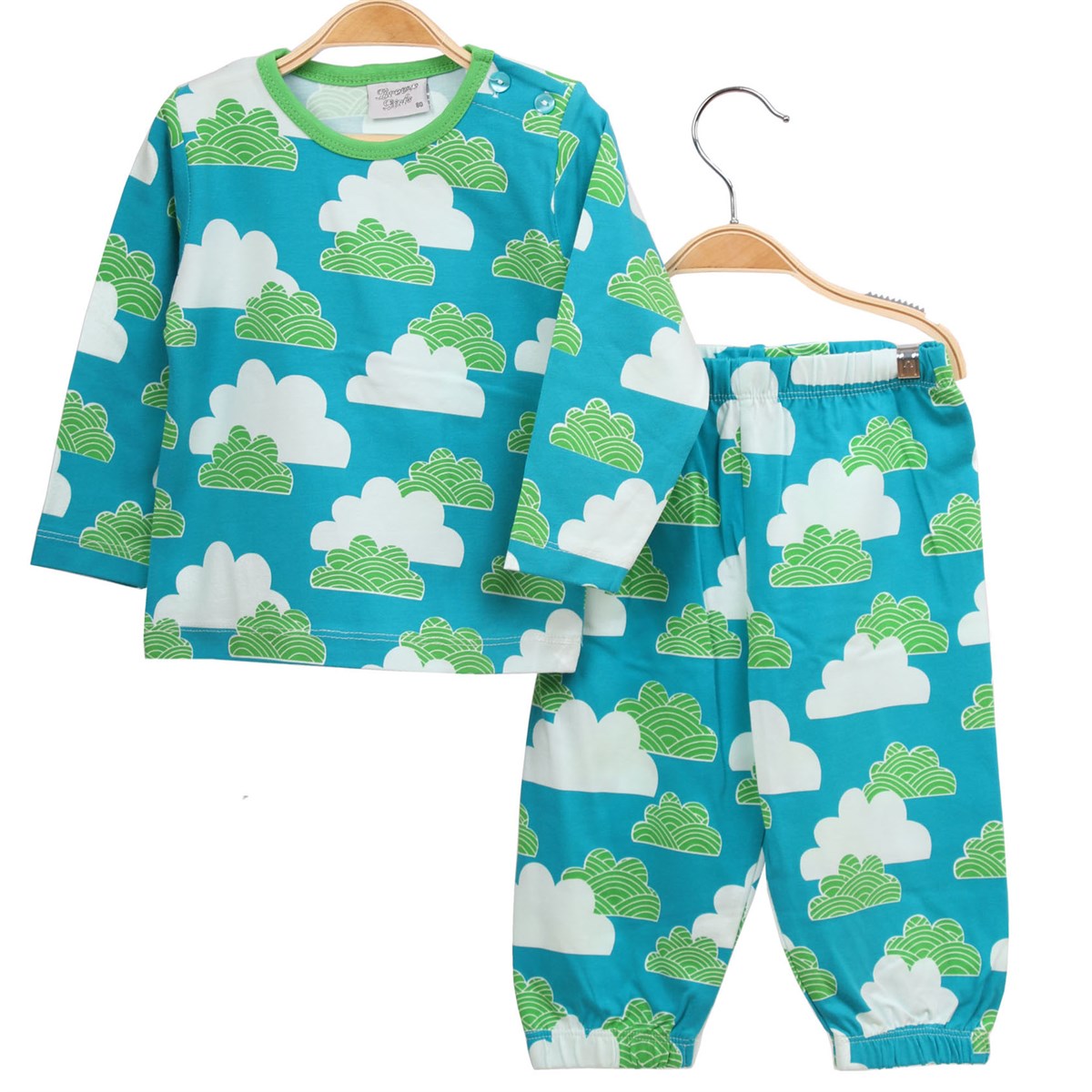 Kız Çocuk Bulut Desenli Pijama Takımı Breeze  Mavi- Yeşil