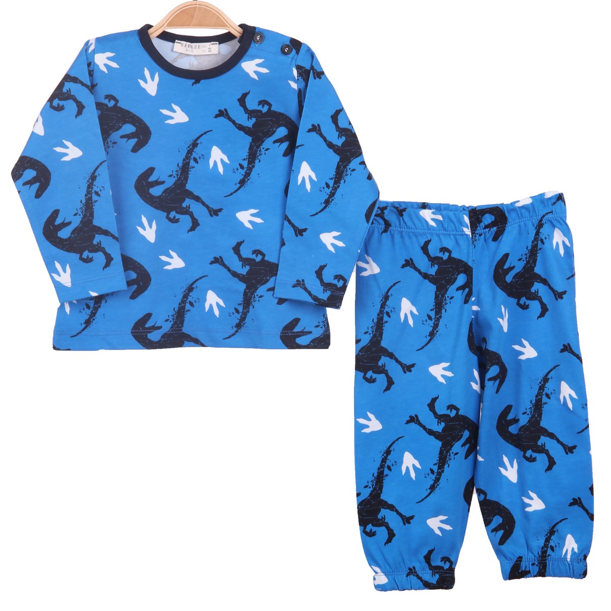 Erkek Bebek Pijama Takımı Dinozorlu Mavi-Siyah (1-4 Yaş)