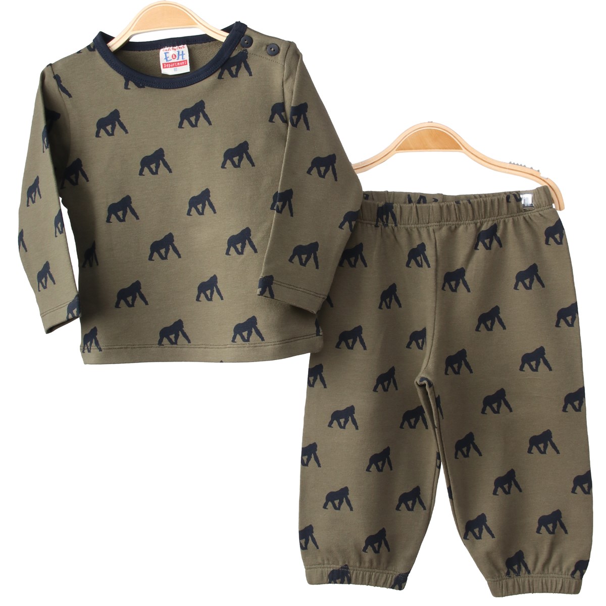 Erkek Bebek Pijama Takımı Gorilli Yeşil (1-4 Yaş)