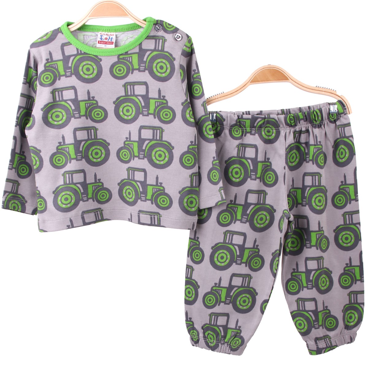 Erkek Bebek Pijama Takımı Traktörlü Gri-Yeşil (1-4 Yaş)