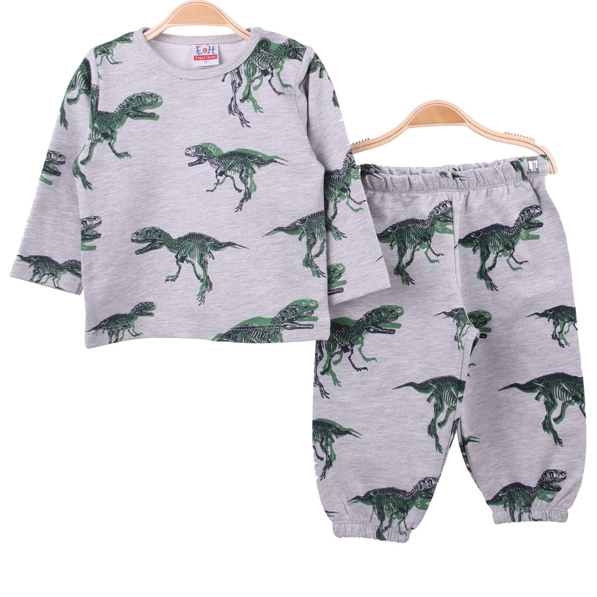 Erkek Bebek Pijama Takımı Dinozorlu Gri-Yeşil (1-4 Yaş)