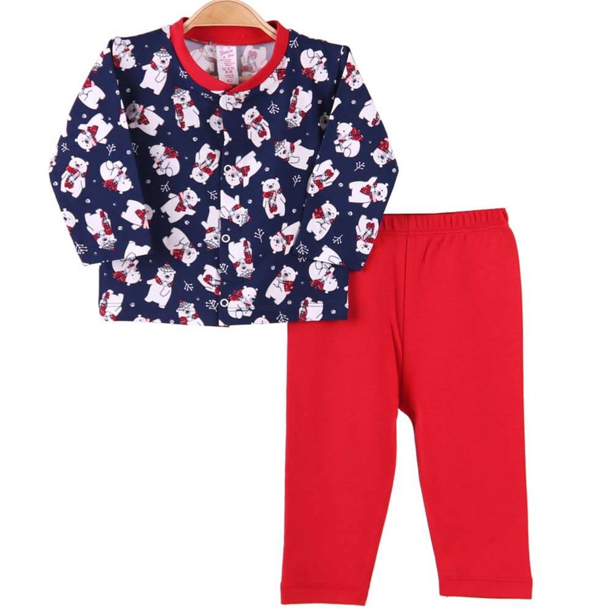 Kız Çocuk Ayıcıklı Pijama Takımı Breeze Lacivert-Kırmızı