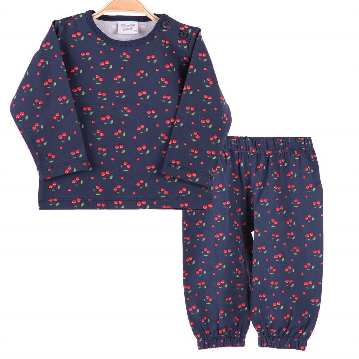 Kız Bebek Pijama Takımı | Kirazlı,Lacivert Renkli 1-4 Yaş