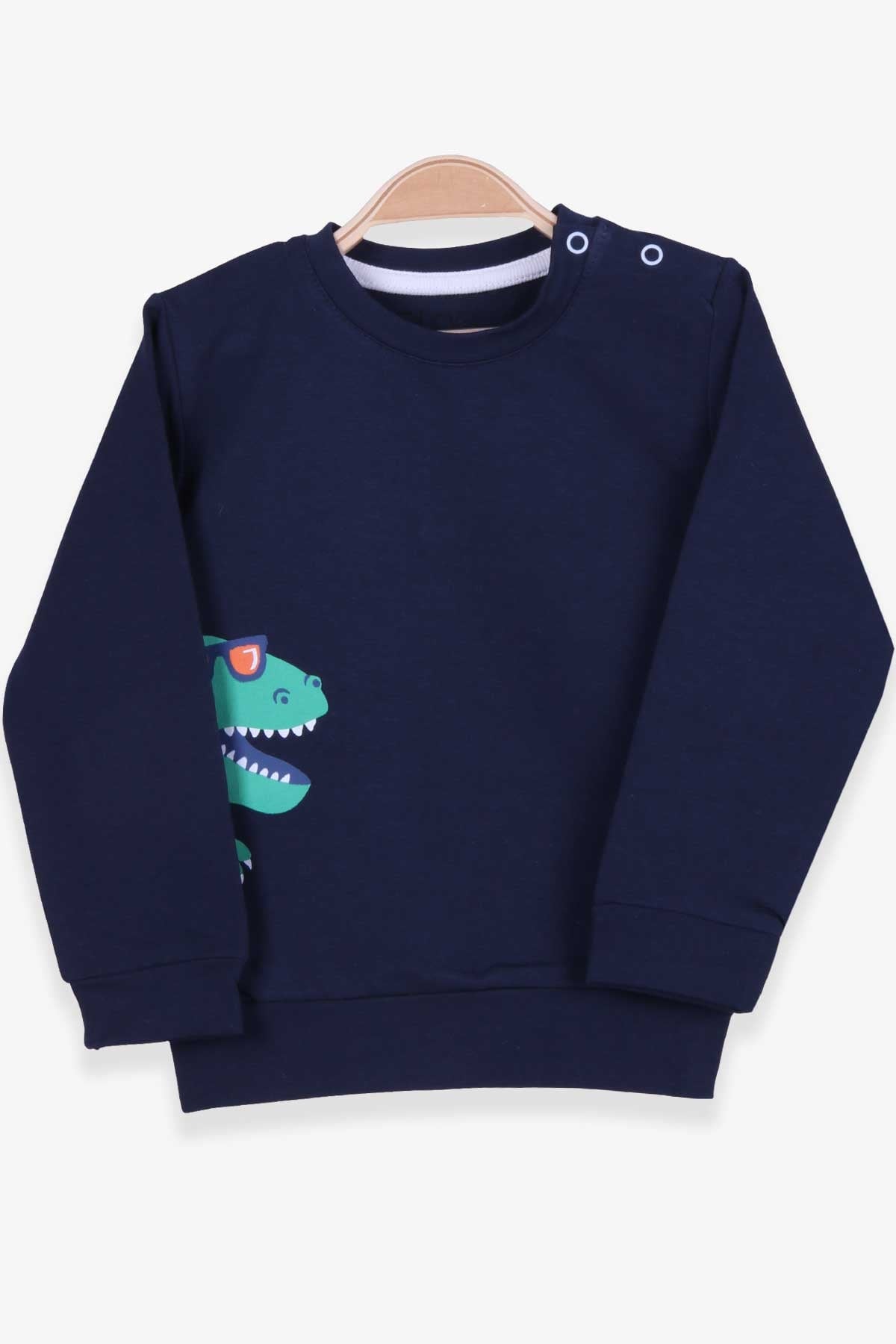 Pino Erkek Bebek Sweatshirt Dinozor Baskılı Lacivert (4 Ay-1.5 Yaş)