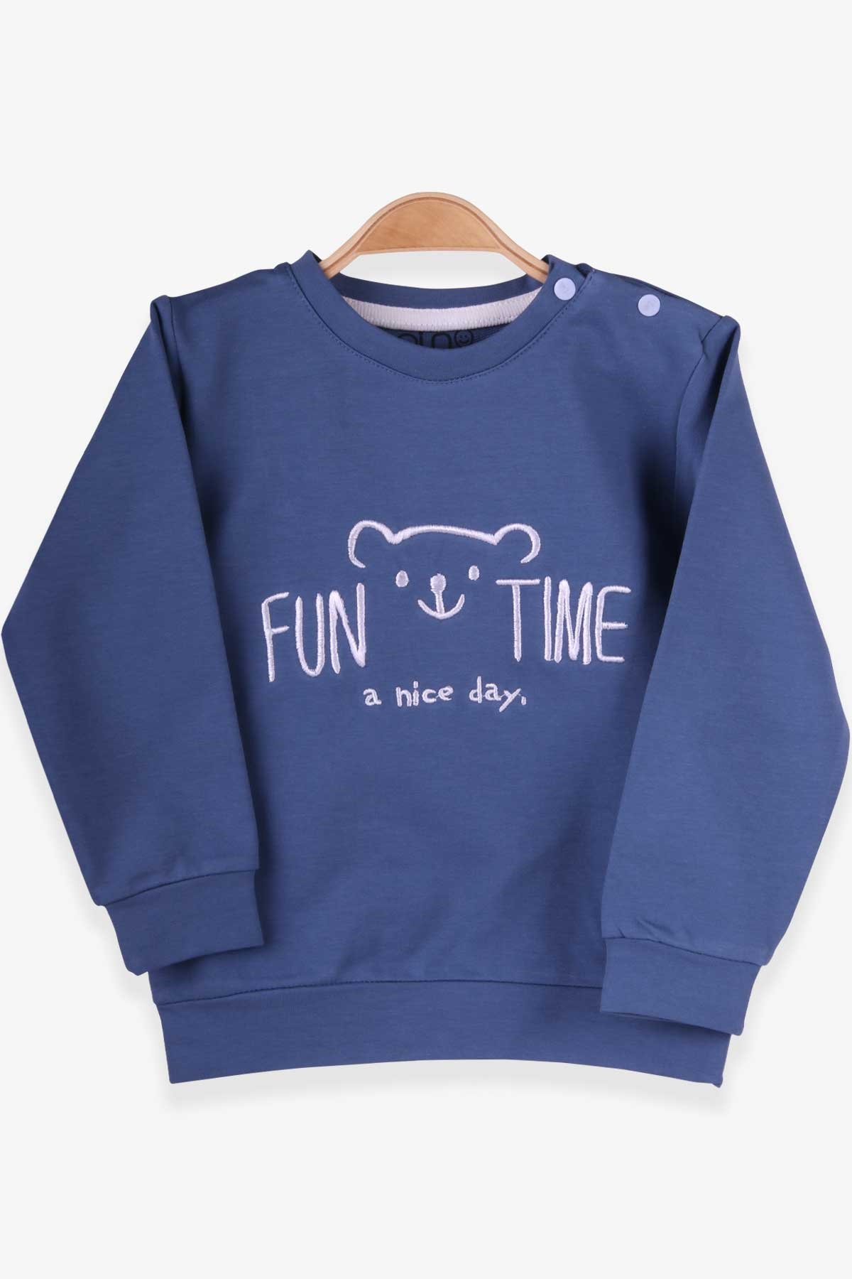 Pino Erkek Çocuk Sweatshirt Ayıcık Nakışlı İndigo (2-5 Yaş)