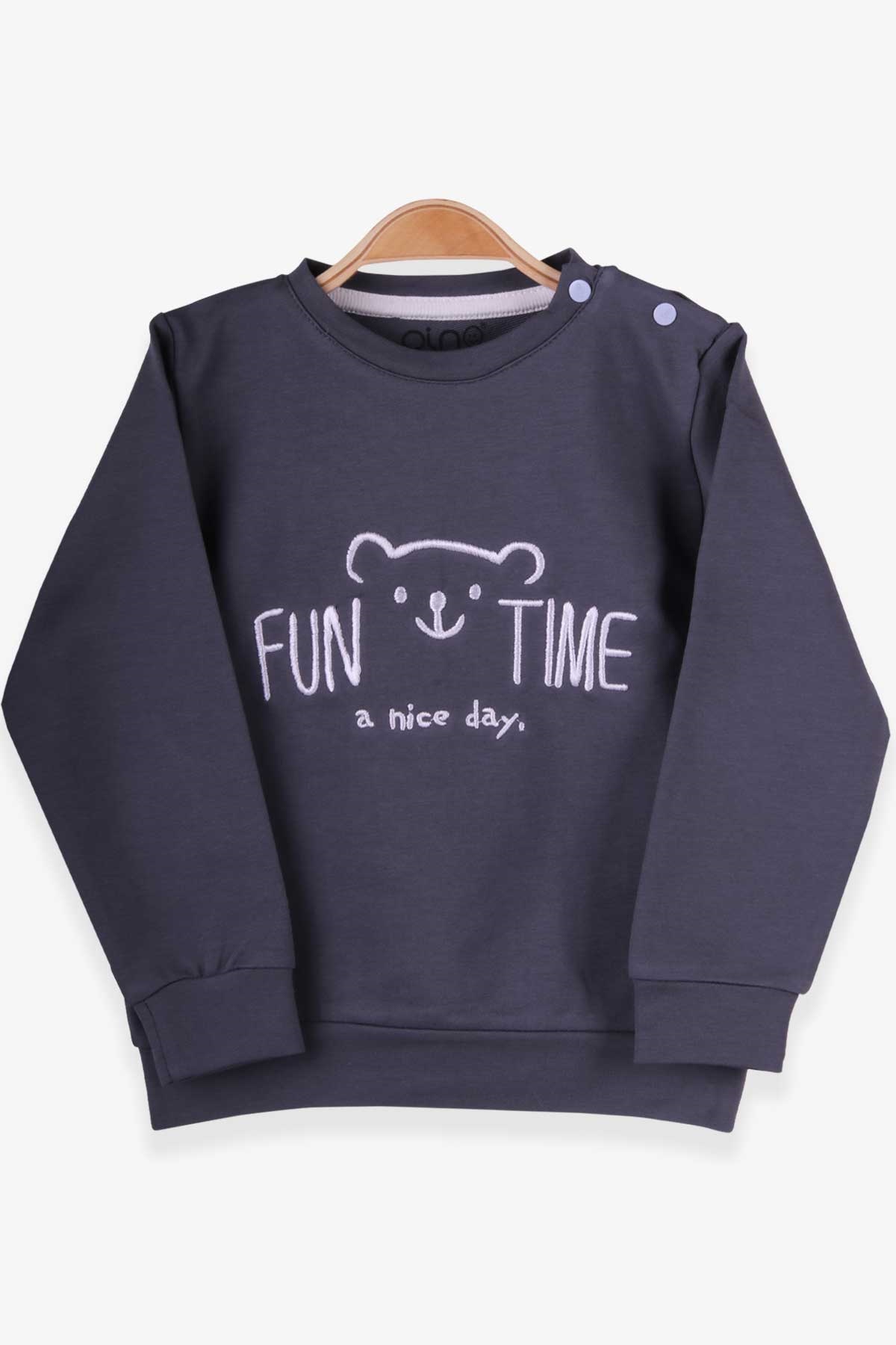 Pino Erkek Çocuk Sweatshirt Ayıcık Nakışlı Füme (2-5 Yaş)