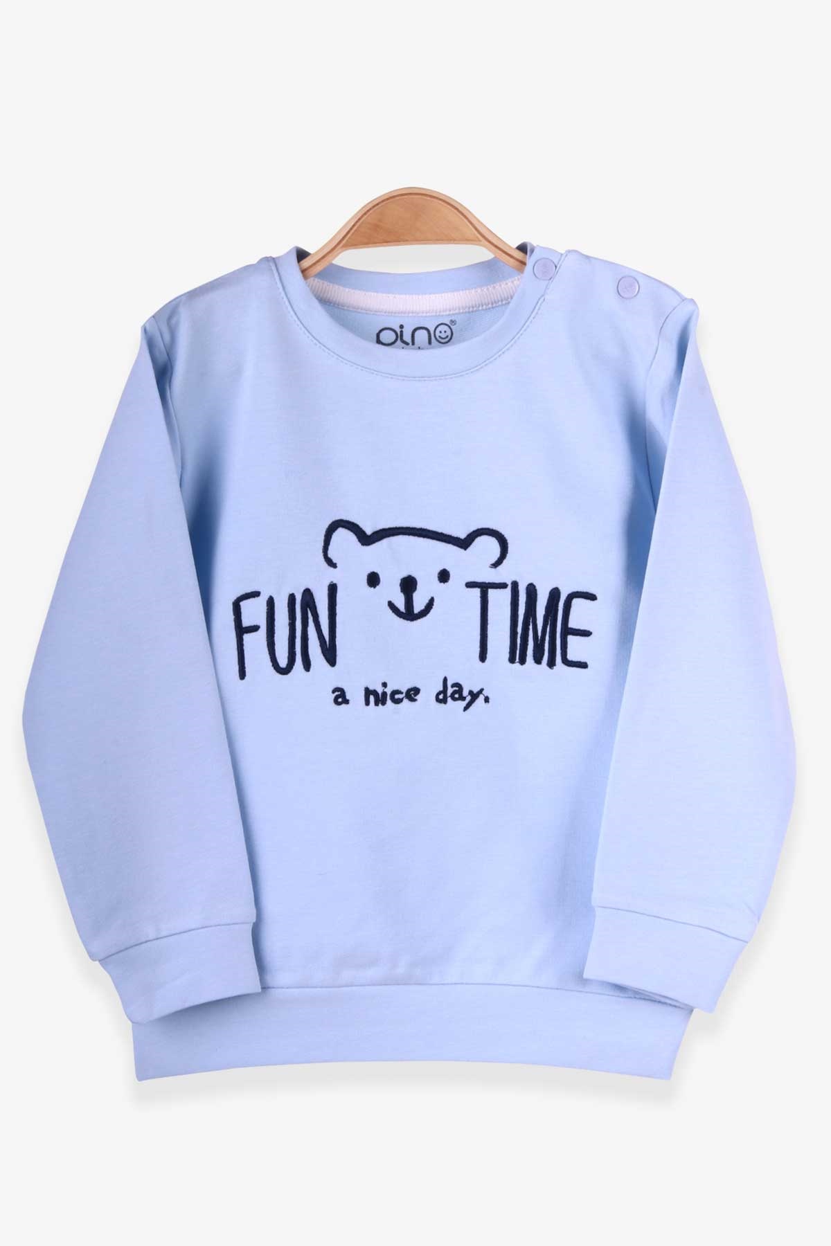 Pino Erkek Çocuk Sweatshirt Ayıcık Nakışlı Açık Mavi (2-5 Yaş)