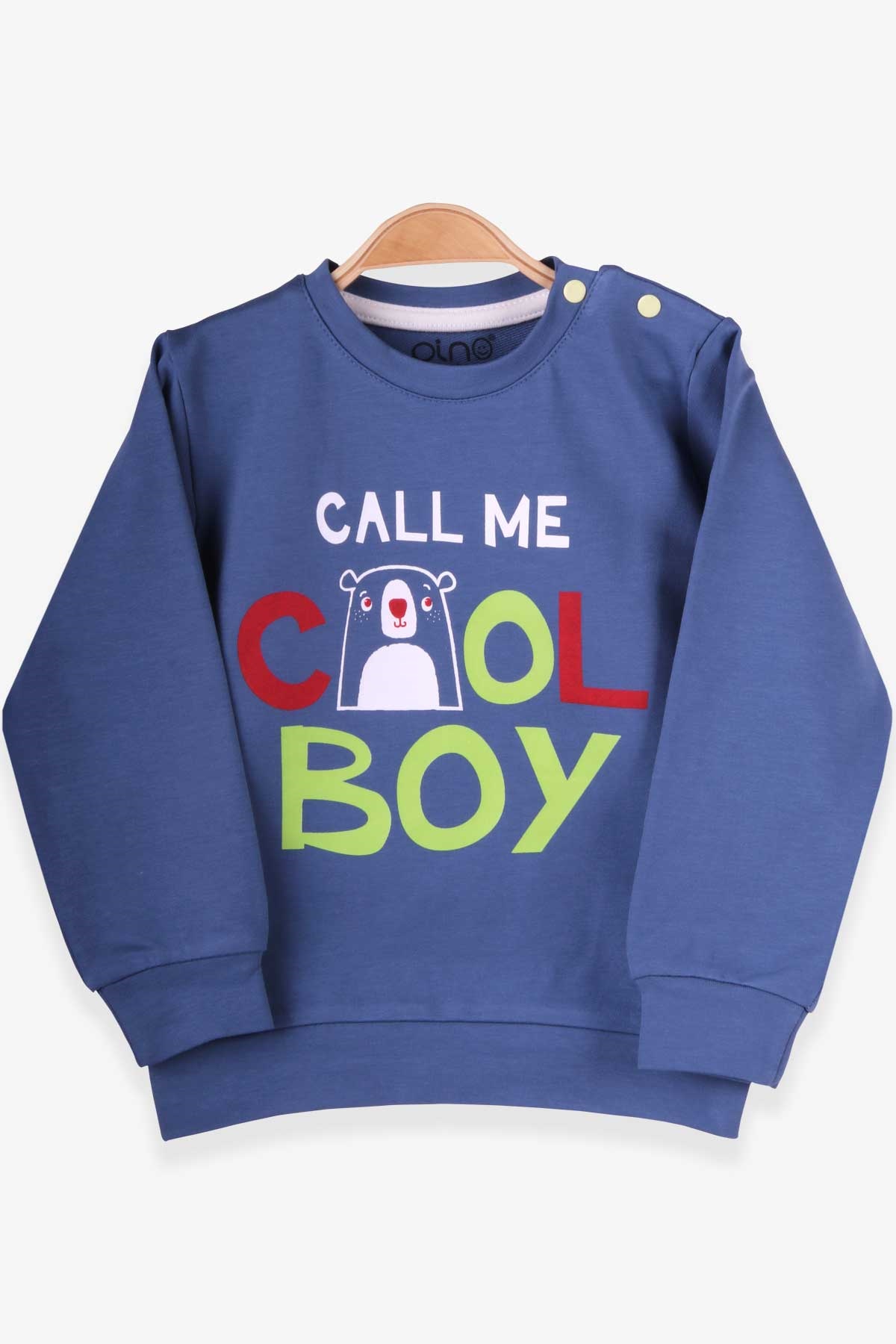 Pino Erkek Çocuk Sweatshirt Yazı Baskılı İndigo (2-5 Yaş)