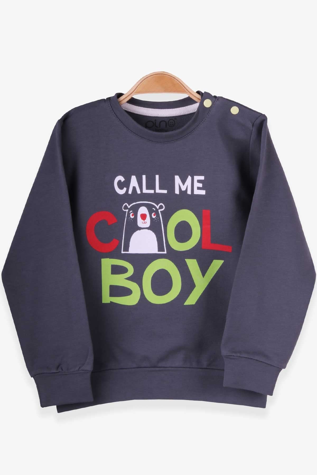 Pino Erkek Çocuk Sweatshirt Yazı Baskılı Füme (2-5 Yaş)