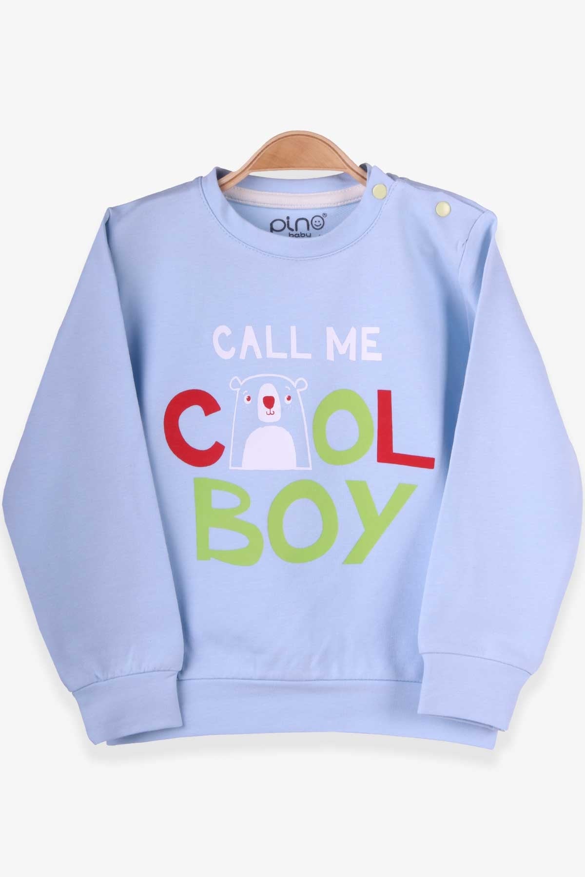 Pino Erkek Çocuk Sweatshirt Yazı Baskılı Açık Mavi (2-5 Yaş)
