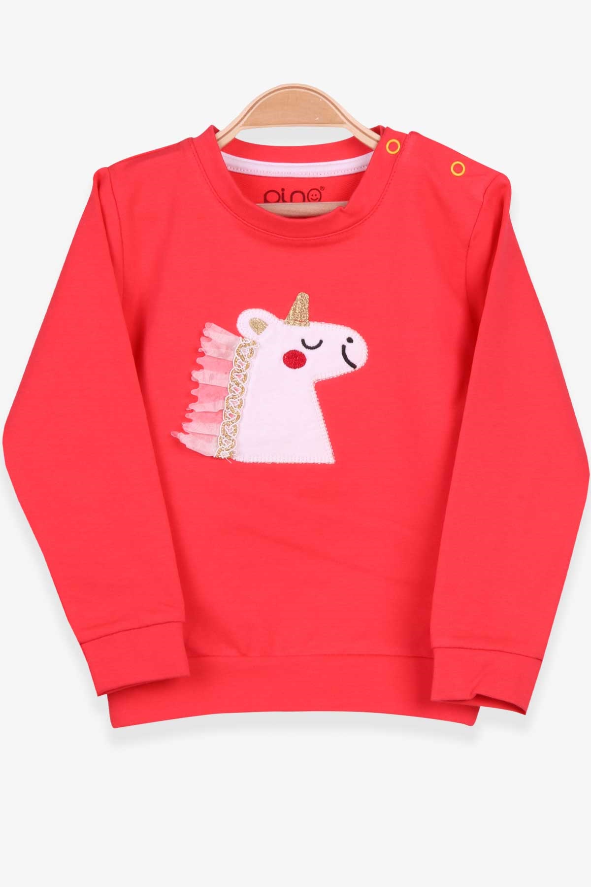 Pino Kız Bebek Sweatshirt Simli Nakışlı Unicorn Narçiçeği (4 Ay-1.5 Yaş)