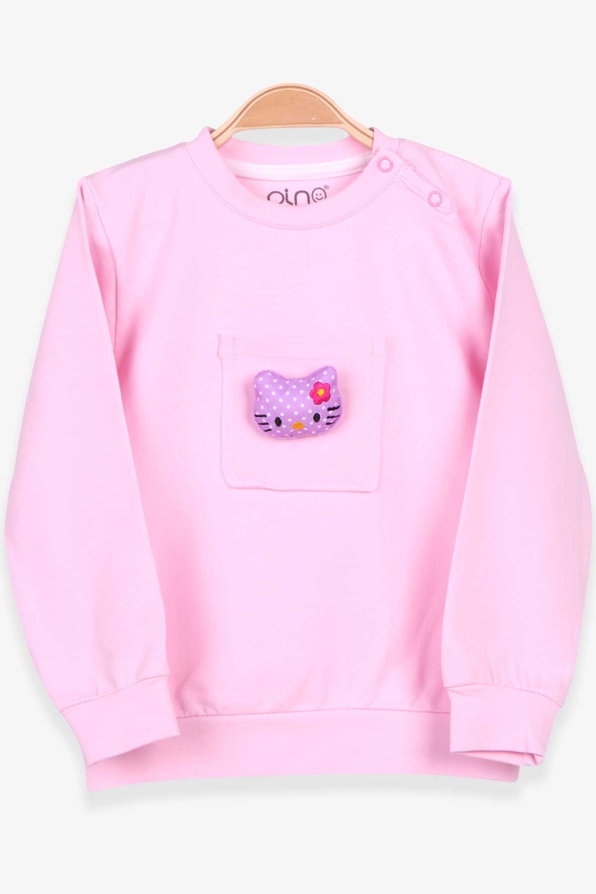 Pino Kız Çocuk Swearshirt Peluş Kedili Pudra (2-5 Yaş)