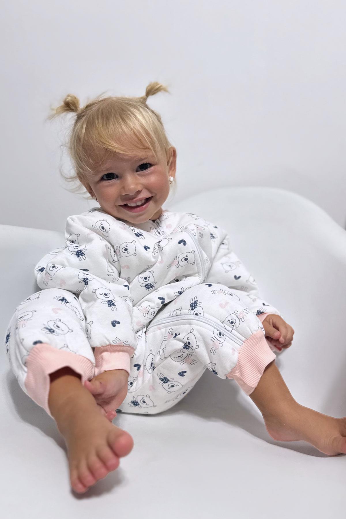 Puan Baby Kız Çocuk Uyku Tulumu Sevimli Ayıcık Desenli Beyaz (3-4 Yaş)