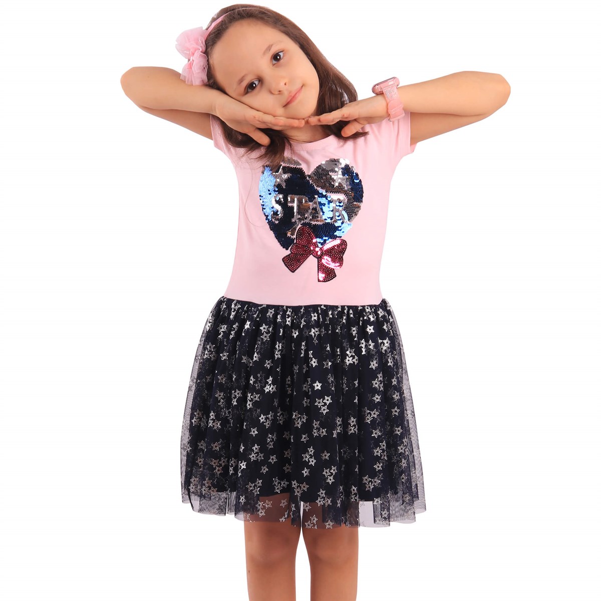 Uzun Kol Elbise ModelleriBREEZE12451-121Pullu Kalpli Elbise