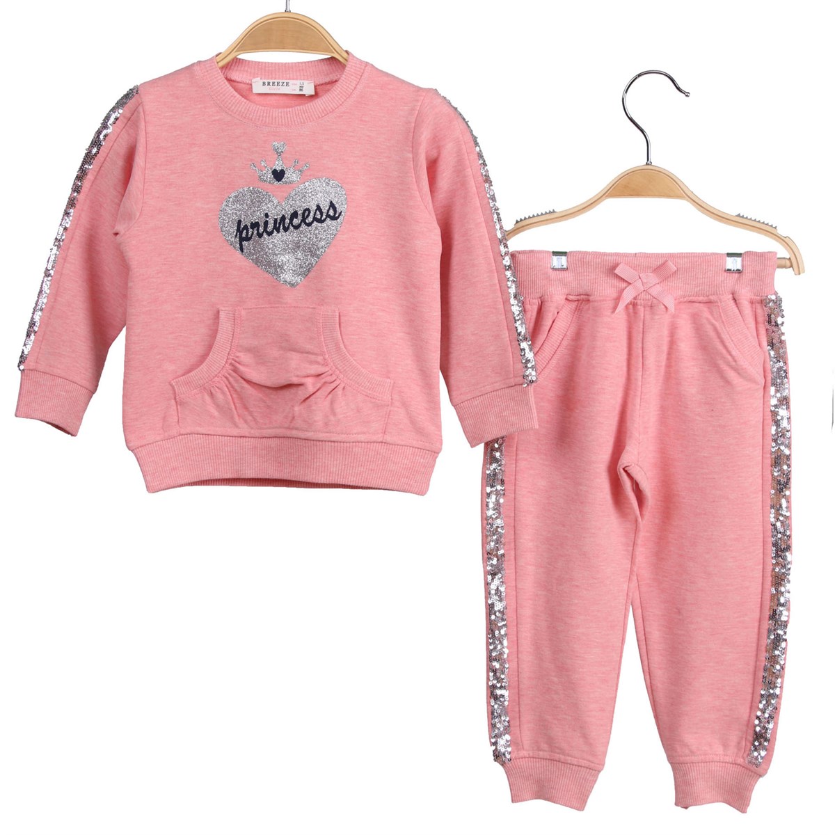 Kız Bebek Eşofman Takımı Prenses Pullu Somon (1.5 Yaş)