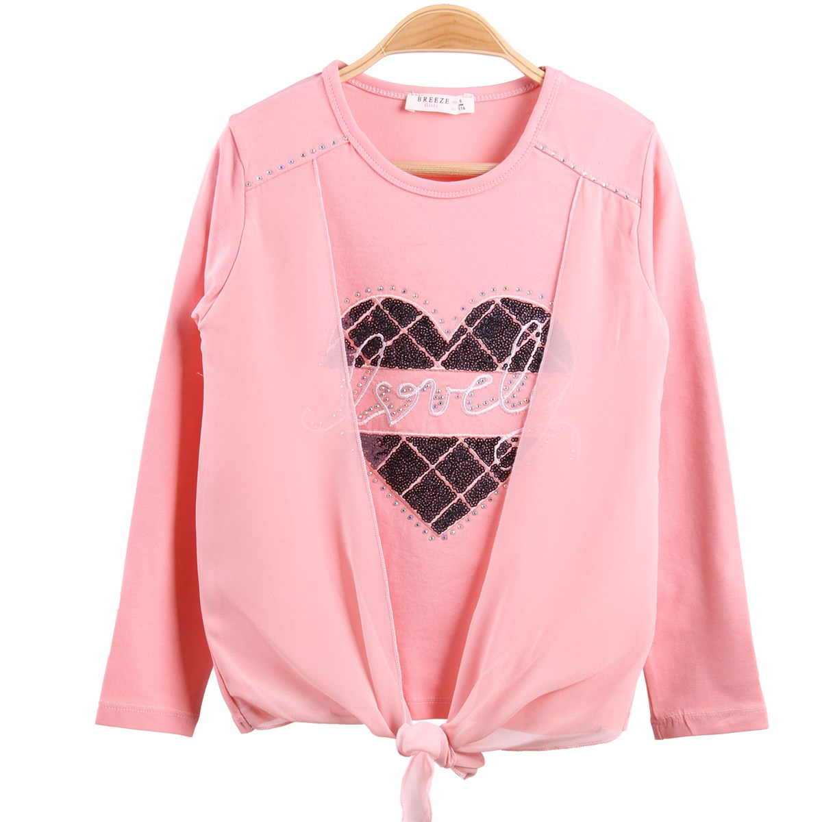 Kız Çocuk Bluz Pullu Tül Detaylı Somon (6-12 Yaş)