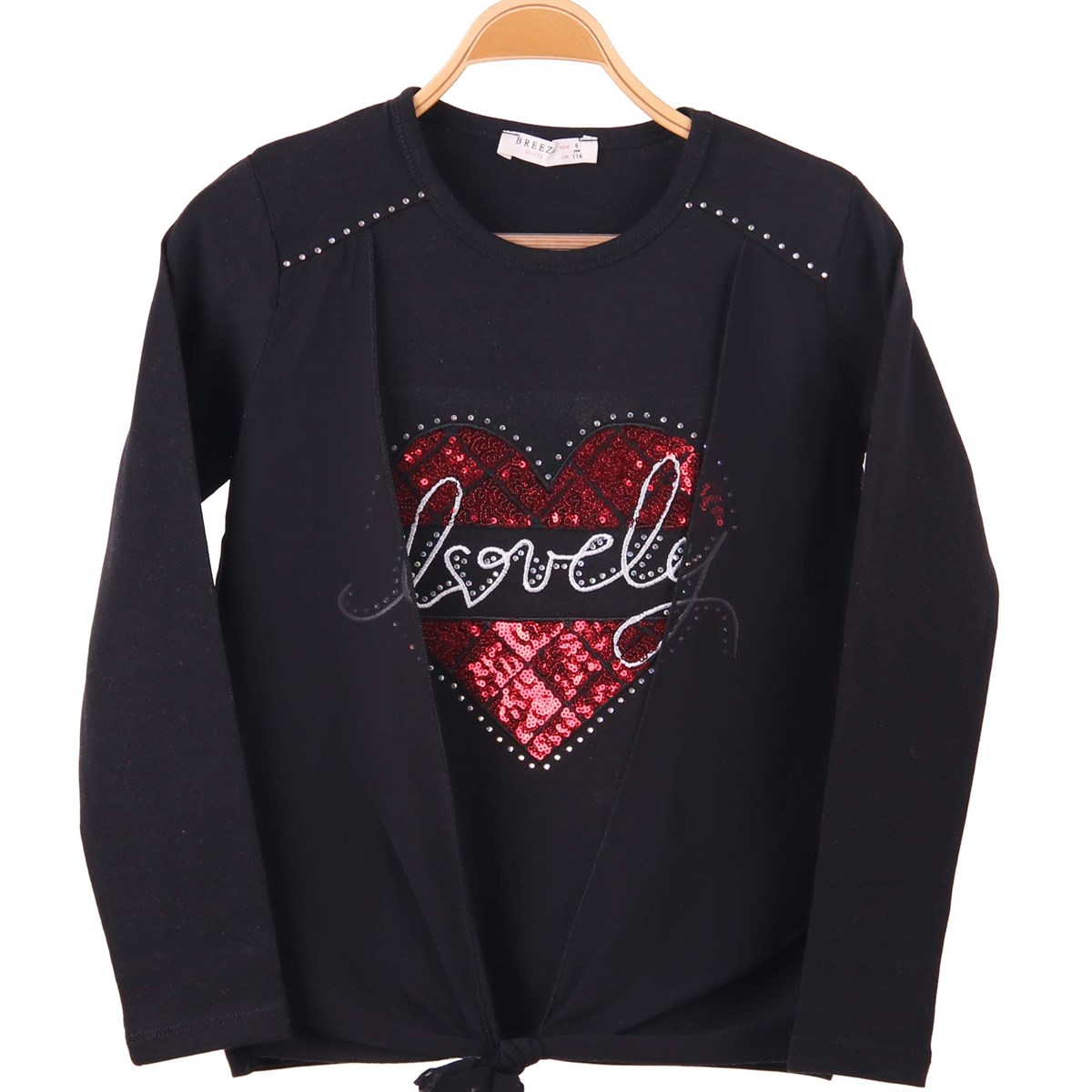 Kız Çocuk Bluz Pullu Tül Detaylı Siyah (6-12 Yaş)