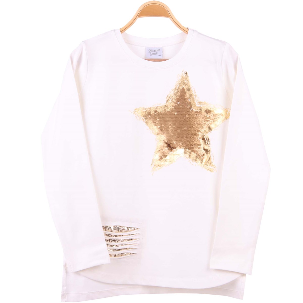 Kız Çocuk Body Pullu Yıldız Baskılı Ekru (8-14 Yaş)