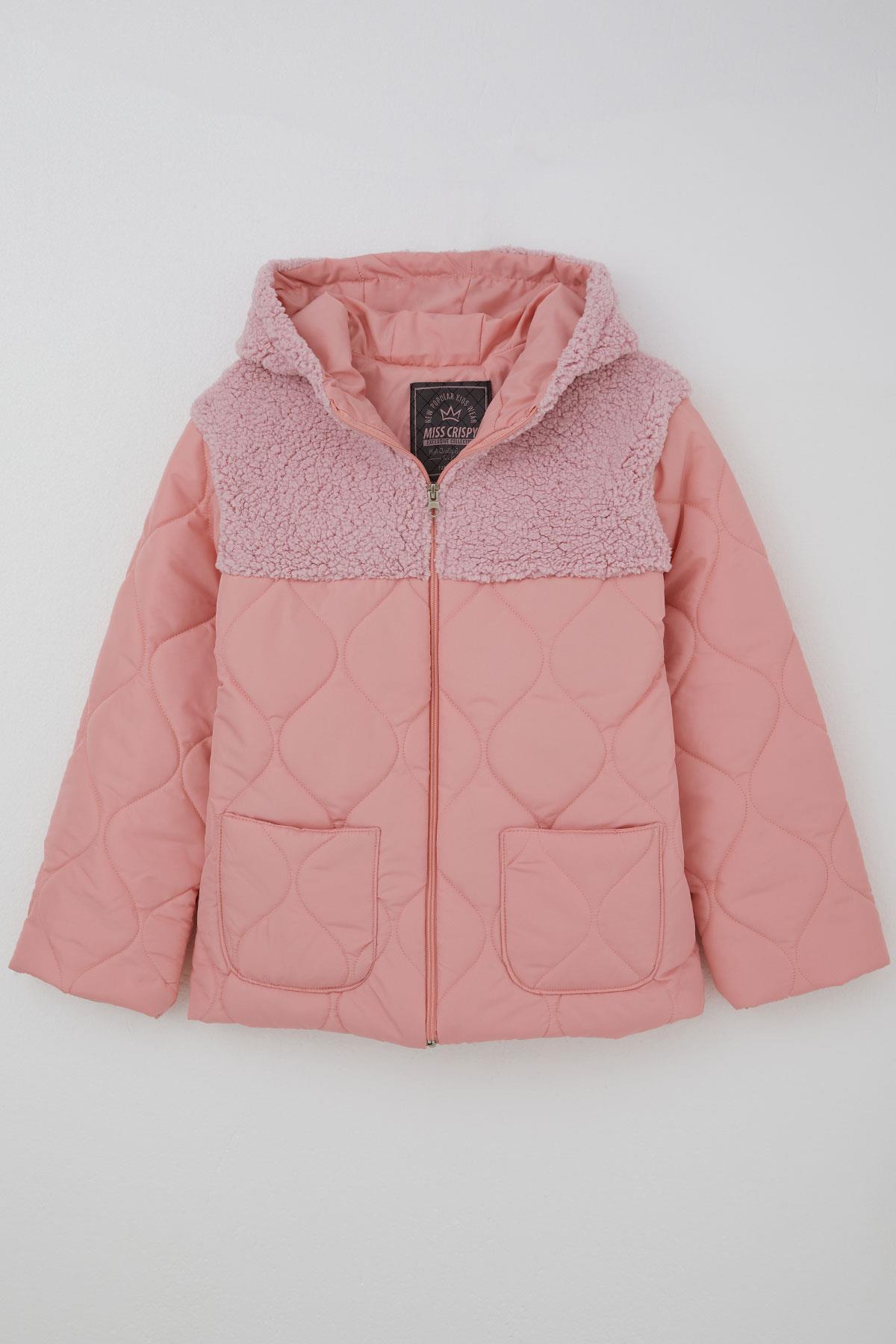 Reycan Kız Çocuk Kapitone Mont Fermuarlı Peluş Detaylı Somon (5-8 Yaş)