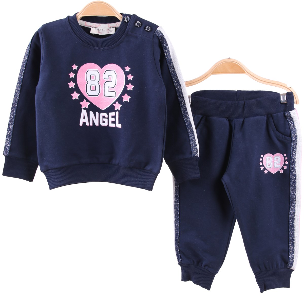 Kız Bebek Eşofman Takım Şeritli Lacivert-Pembe (9 Ay-3 Yaş)