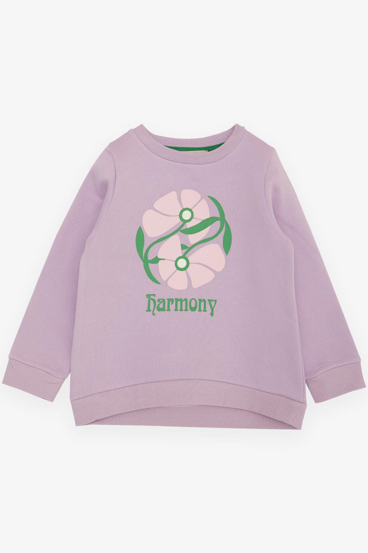 SMALL SOCIETY Kız Çocuk Sweatshirt Çiçek Baskılı Lila (2-10 Yaş)
