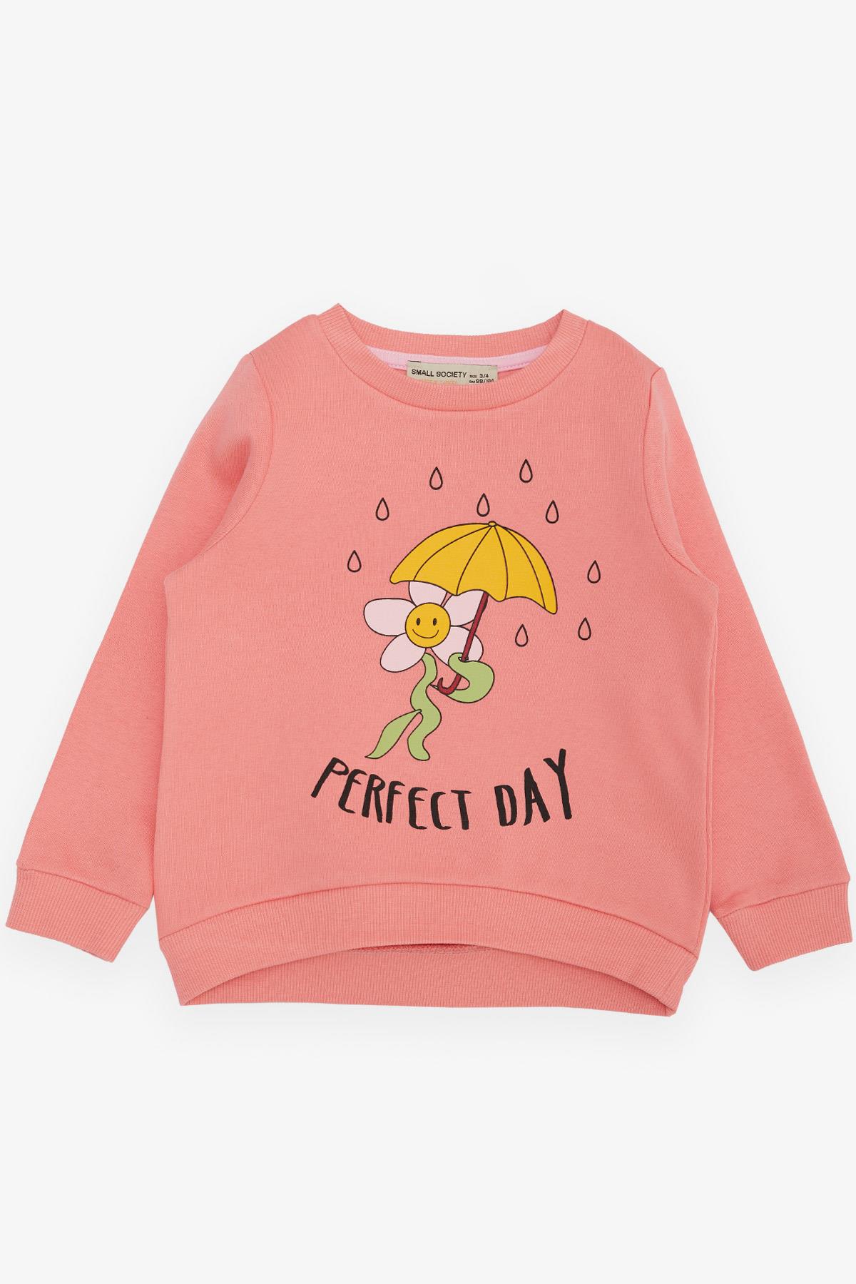 SMALL SOCIETY Kız Çocuk Sweatshirt Gülenyüz Çiçek Baskılı Somon (2-10 Yaş)