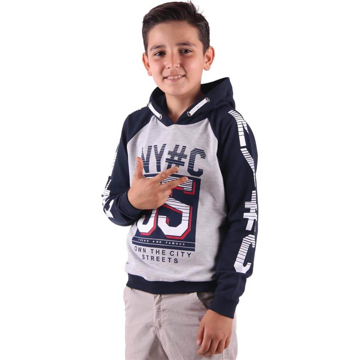 Erkek Çocuk Kapşonlu Sweatshirt  Breeze Lacivert-Gri