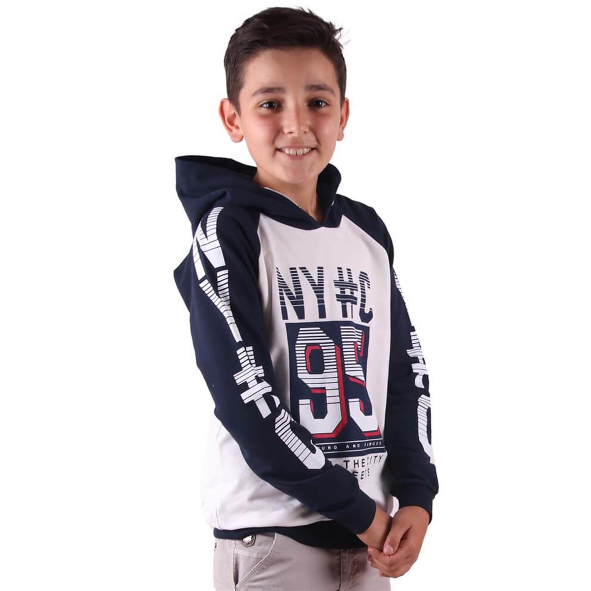 Erkek Çocuk Kapşonlu Sweatshirt Breeze Lacivert-Beyaz