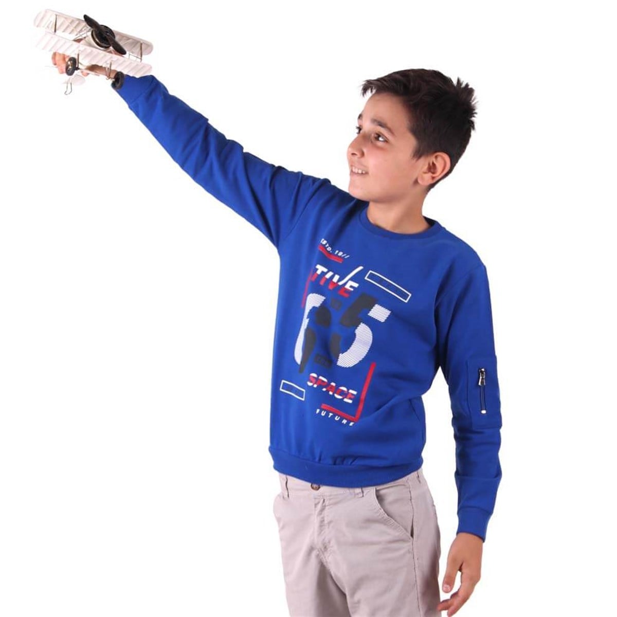 Erkek Çocuk Kolu Fermuarlı Sweat Breeze Mavi