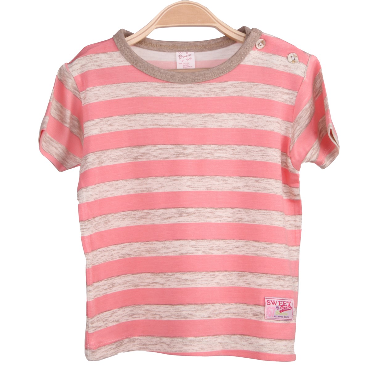 Kız Bebek Tişört Çizgili Pembe-Bej (1 Yaş)
