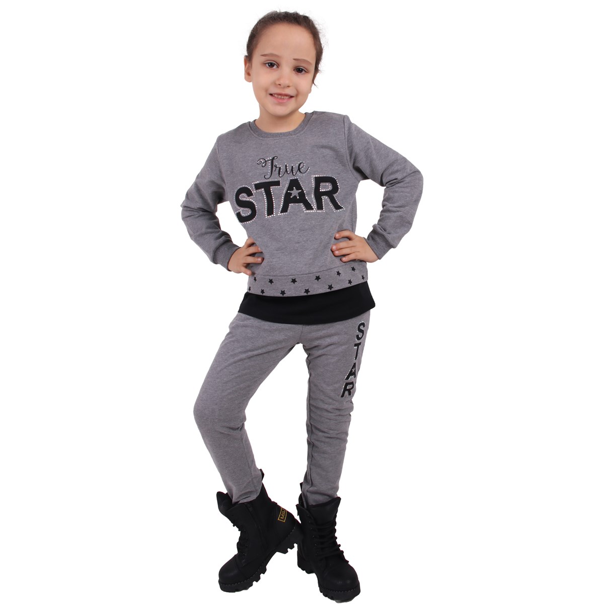 Kız Çocuk Tayt Takım Gri-Siyah (4-8 Yaş)