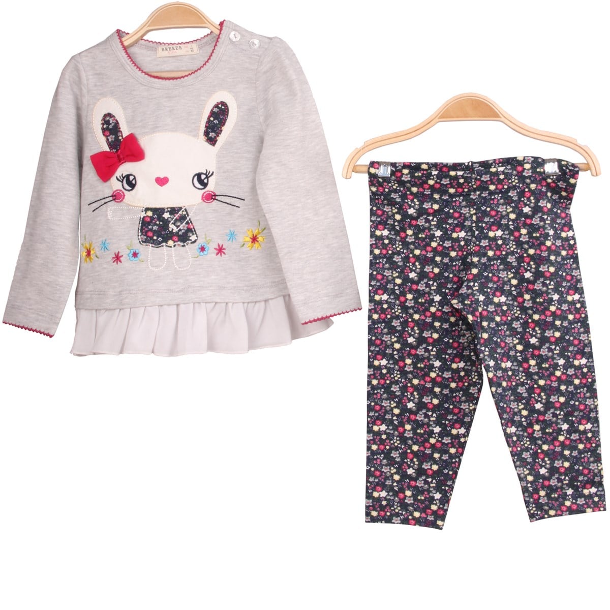 Kız Bebek Taytlı Takım Aplikeli Gri-Lacivert (1 Yaş)