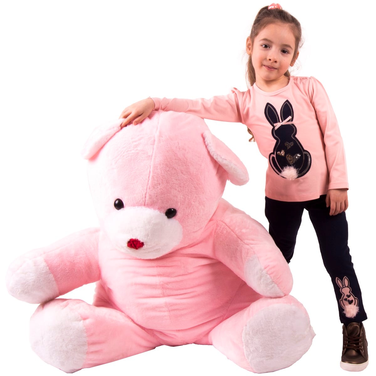 Kız Bebek Tayt Takım Tavşanlı Somon-Lacivert (1 Yaş)