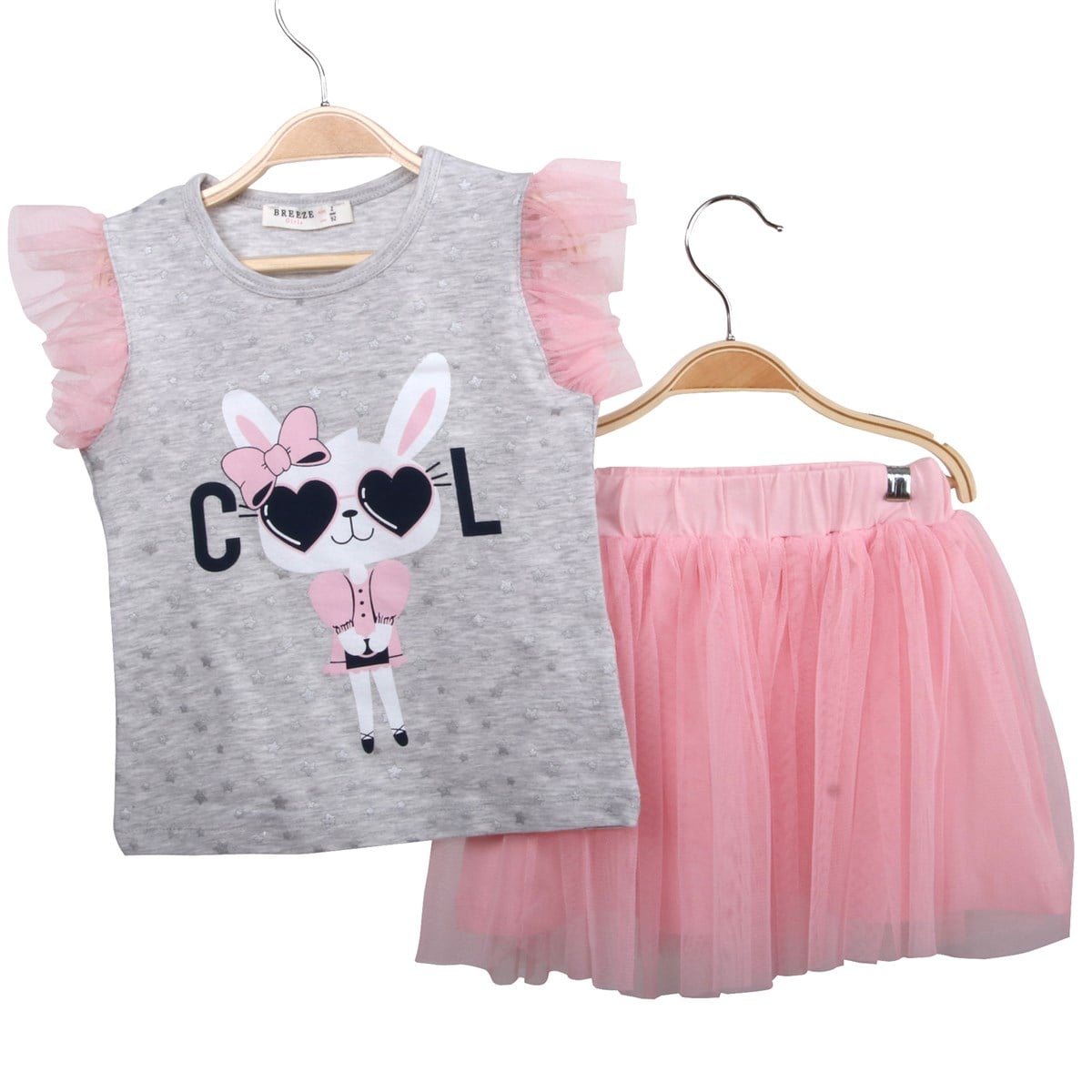 Kız Bebek Etek Takım Tavşanlı Gri-Pembe (2 Yaş)