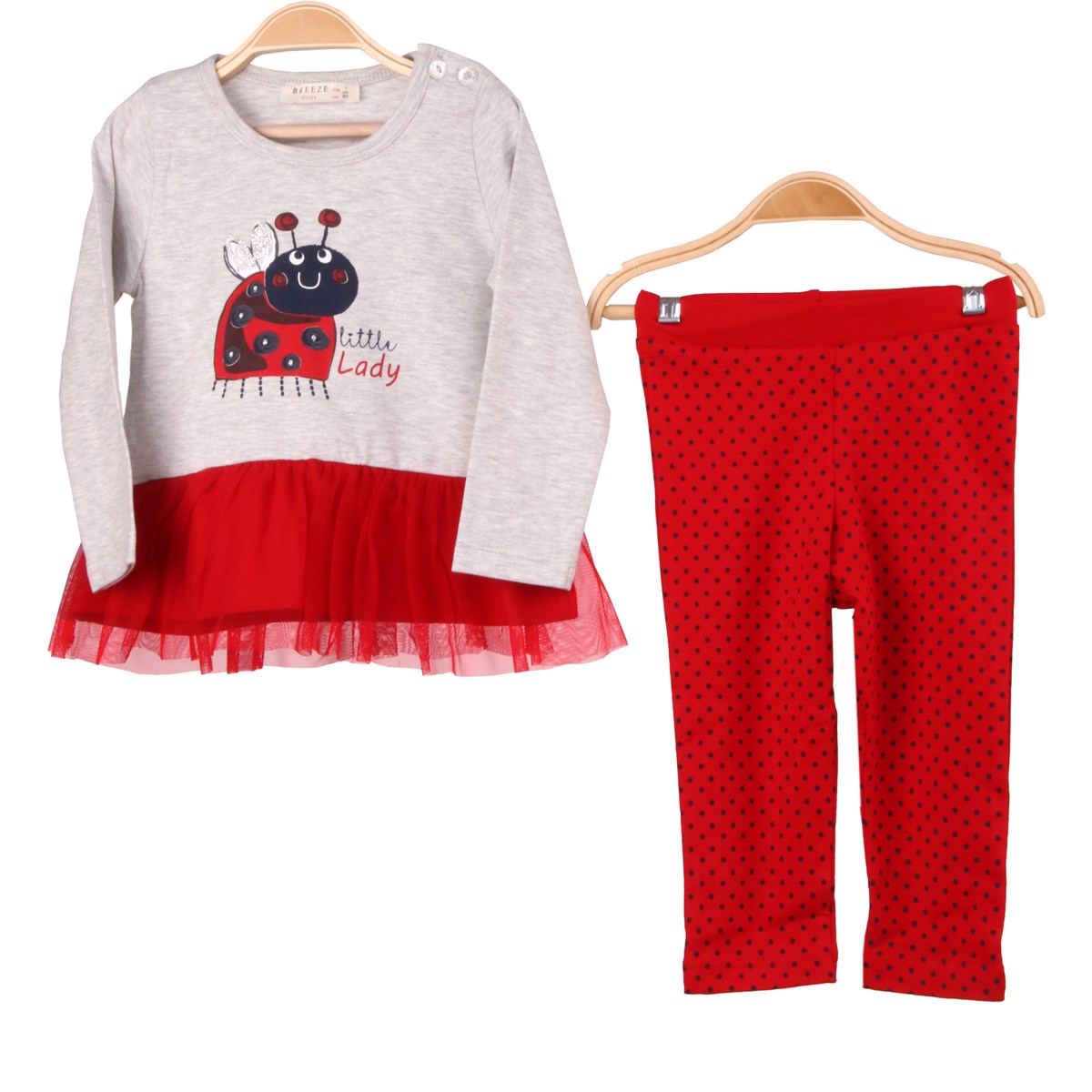 Kız Bebek Taytlı Takım Tüllü Gri-Kırmızı (1.5 Yaş)
