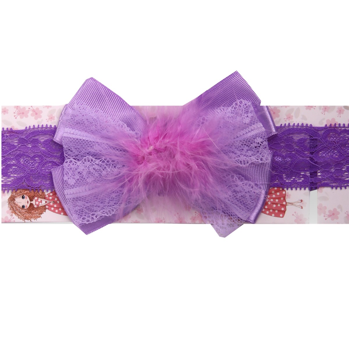 Kız Çocuk Bandana Tüylü Fiyonklu Mor (Standart)