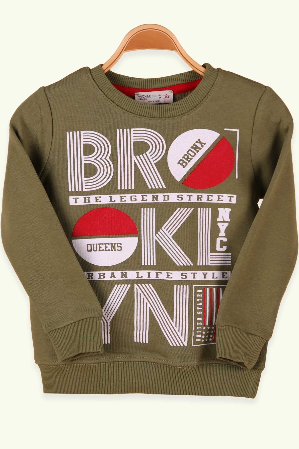 Watch Me Erkek Çocuk Sweatshirt Baskılı Haki Yeşil (4-10 Yaş)