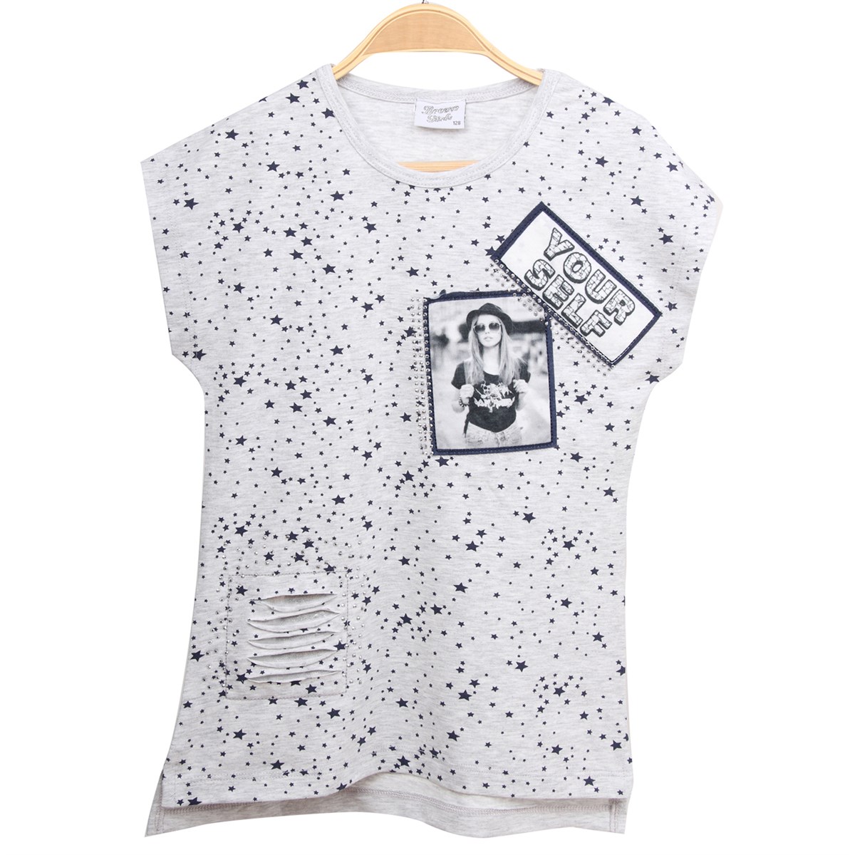 Kız Çocuk Tişört Yıldızlı Gri (9 Yaş)