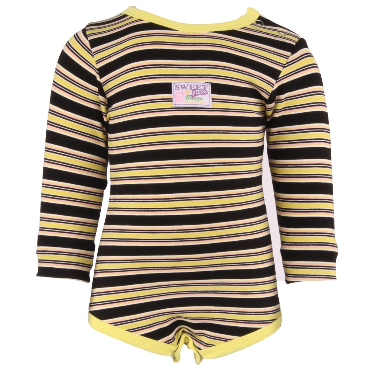 Erkek Bebek Çıtçıtlı Body Çizgili Sarı-Siyah (9 Ay)