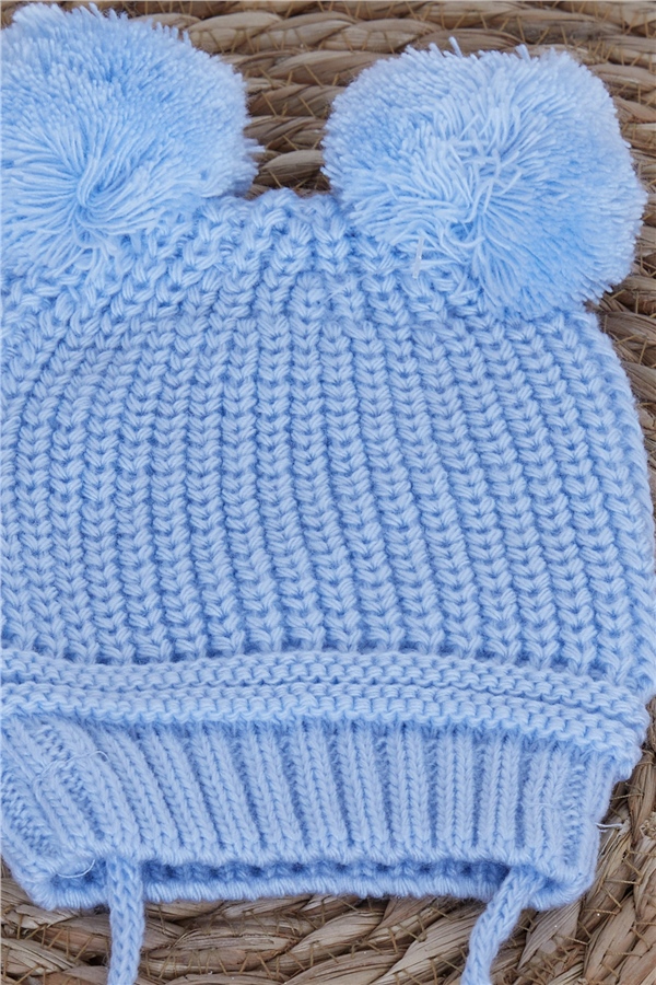 Bebek Bere Çift Ponponlu Bağcıklı Bebe Mavisi Standart - Minik Bebek Şapka  Modelleri | Breeze