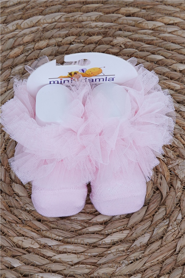 Kız Bebek Çorap Kokoş Tüllü Pudra 0-3 Ay - Sevimli Bebek Çorapları | Breeze