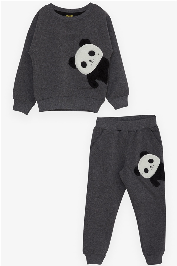 Erkek Çocuk Eşofman Takımı Peluş Pandalı Füme 2-3 Yaş -Sıcacıkl Çocuk  Takımları | Breeze