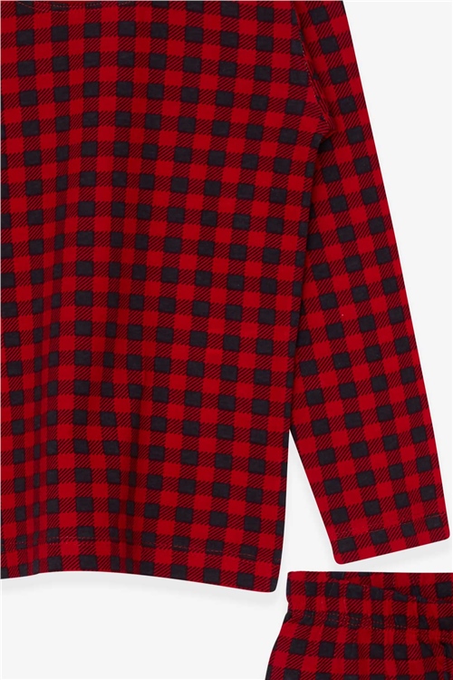 Erkek Bebek Pijama Takımı Kareli Desenli Kırmızı (9 Ay)