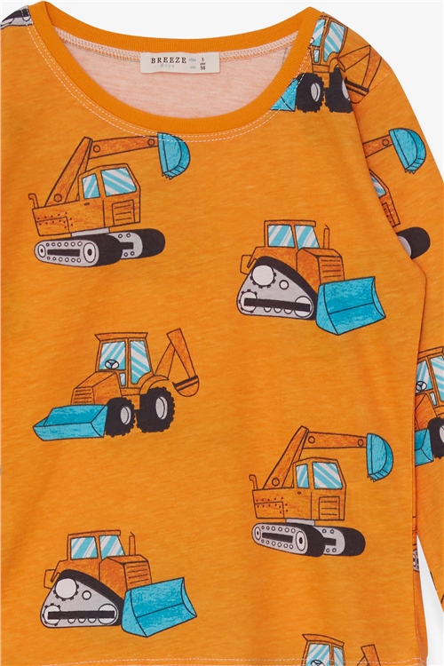 Erkek Bebek Pijama Takımı Kepçe Desenli Hardal Sarı 2 Yaş - Yumuşak Kumaşlı  Çocuk Pijamaları | Breeze