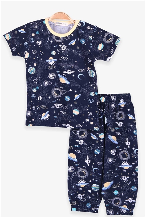 Erkek Bebek Pijama Takımı Uzay Temalı Lacivert 9 Ay - Yumuşak Kumaş | Breeze