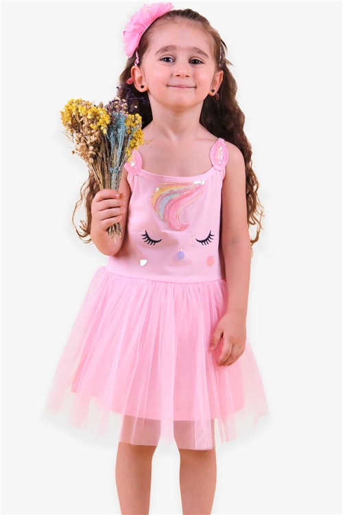 Tüllü Unicorn Pembe - Kız Çocuk Elbisesi 3-8 Yaş | Breeze