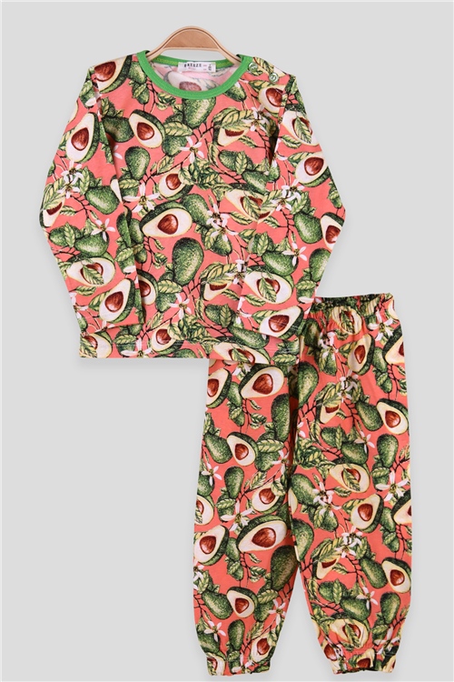 Avokado Desenlli Somon - Kız Çocuk Pijama Takımı 2-6 Yaş